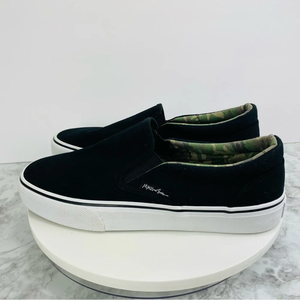 MAUI Sons Sneaker Men 9 Black Camo Slip On New Skater Comfort Board Shoes Casual